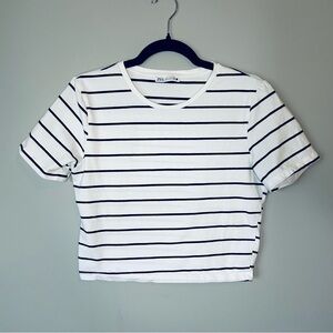 Zara Monochrome Black and White Striped cropped Tee